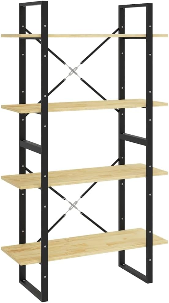 vidaXL Solid Pine Wood Bookshelf - Industrial Scandinavian Style Bookcase with 4-Tiers, Untreated Brown Natural Finish, 31.5