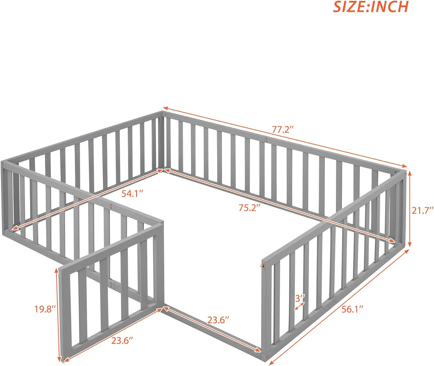 Harper & Bright Designs Full Floor Bed for Kids, Montessori Bed Frame with Guardrails and Door, Wooden Floor Full Bed for Kids, Boys Girls (Full Size, Gray)