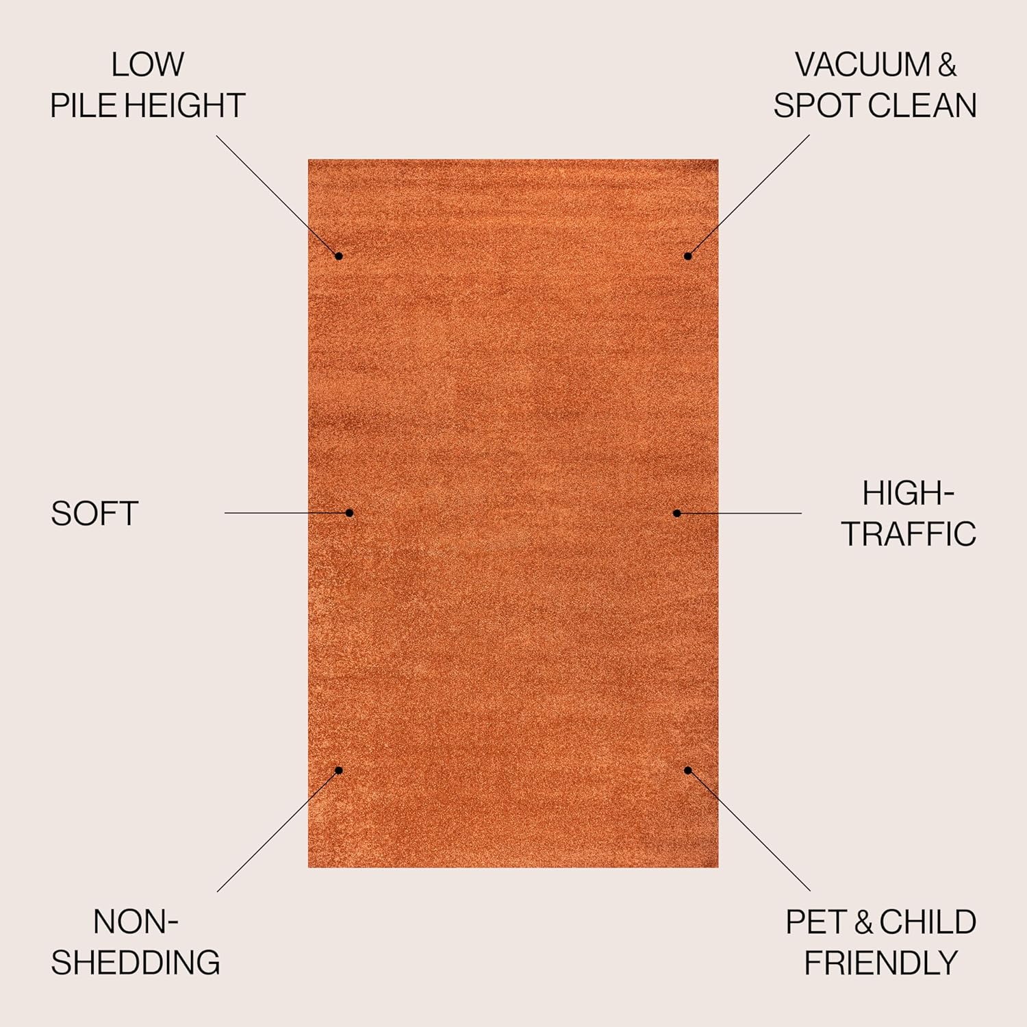 JONATHAN Y SEU100M-8 Haze Solid Low-Pile Indoor Area-Rug Casual Contemporary Solid Traditional Easy-Cleaning Bedroom Kitchen Living Room Non Shedding, 8 ft x 10 ft, Orange