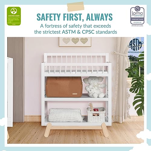Hygge Changing Table in Pebble Grey Oak, Greenguard Gold & JPMA Certified, Comes with Safety Belts & 1” Changing Pad, Easy to Clean, Safe Wooden Furniture