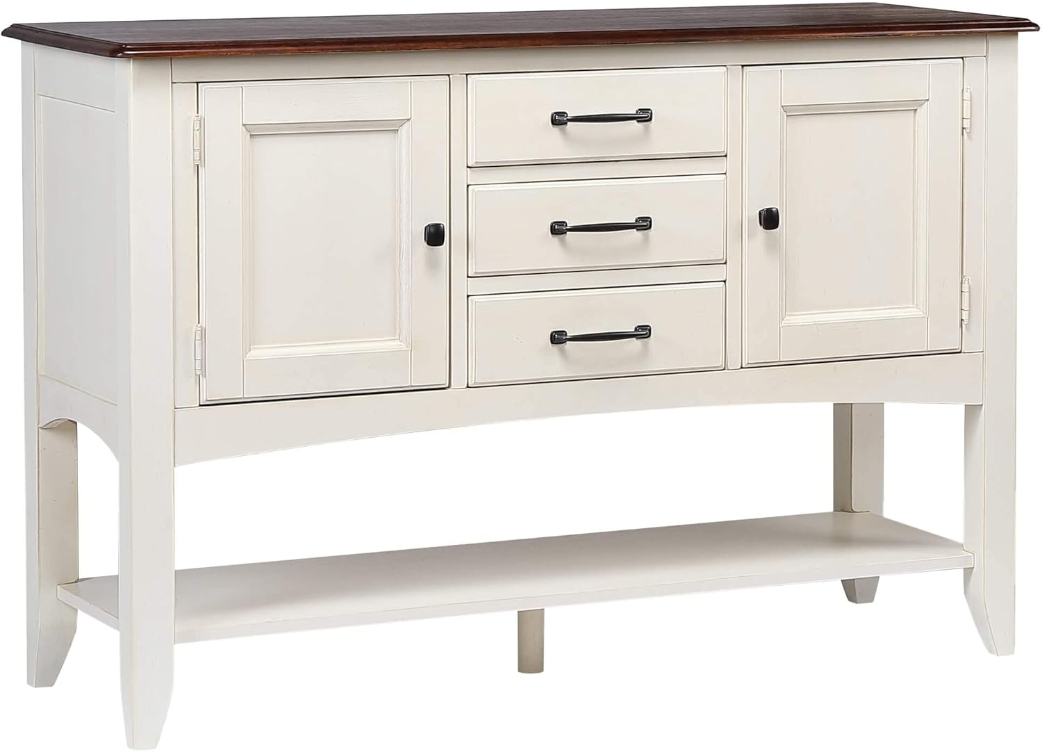 Sunset Trading Andrews Sideboard with Large Display Shelf | 3 Drawers 2 Storage Cabinets | Antique, 18