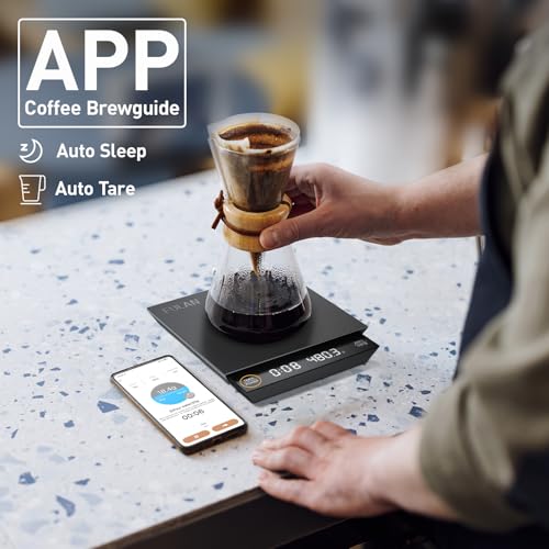 Coffee Scale with Timer, 2-in-1 Digital Espresso Scale for Coffee Accurate Weight Scale 3kg/0.1g, Bluetooth Pour Over Drip Scale with LCD Display Coffee Bean Scale with Tare Rechargeable, Black