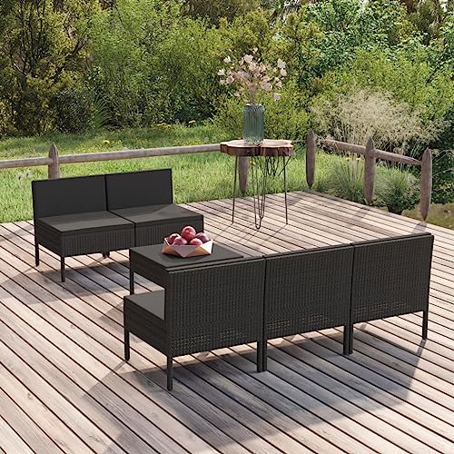 6 Piece Patio Lounge Set with Cushions Poly Rattan Black,WeatherResistant Black Rattan Patio Lounge Set for Ultimate Comfort and Relaxation Patio Furniture, Outdoor Furniture Sets