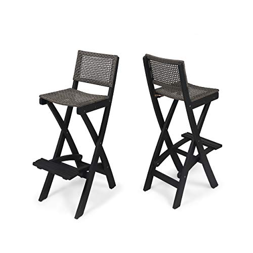 GDFStudio Outdoor Folding Acacia Wood Barstools (Set of 2), and Brown