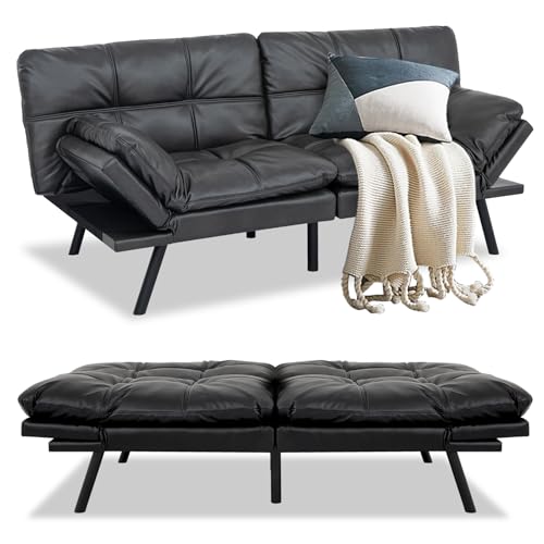 MUUEGM Futon Sofa Bed, Convertible Futon Couch, Memory Foam Bed Couch,Sofa Bed Couch,Modern Loveseat Sofa,Comfy Sleeper Sofa for Compact Space,Apartment, Living Room,Easy Assemble,Black.