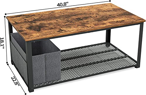 Coffee Table with Removable Storage Box, Natural Wooden Table Top and Metal Frame for Living Room, 40.8