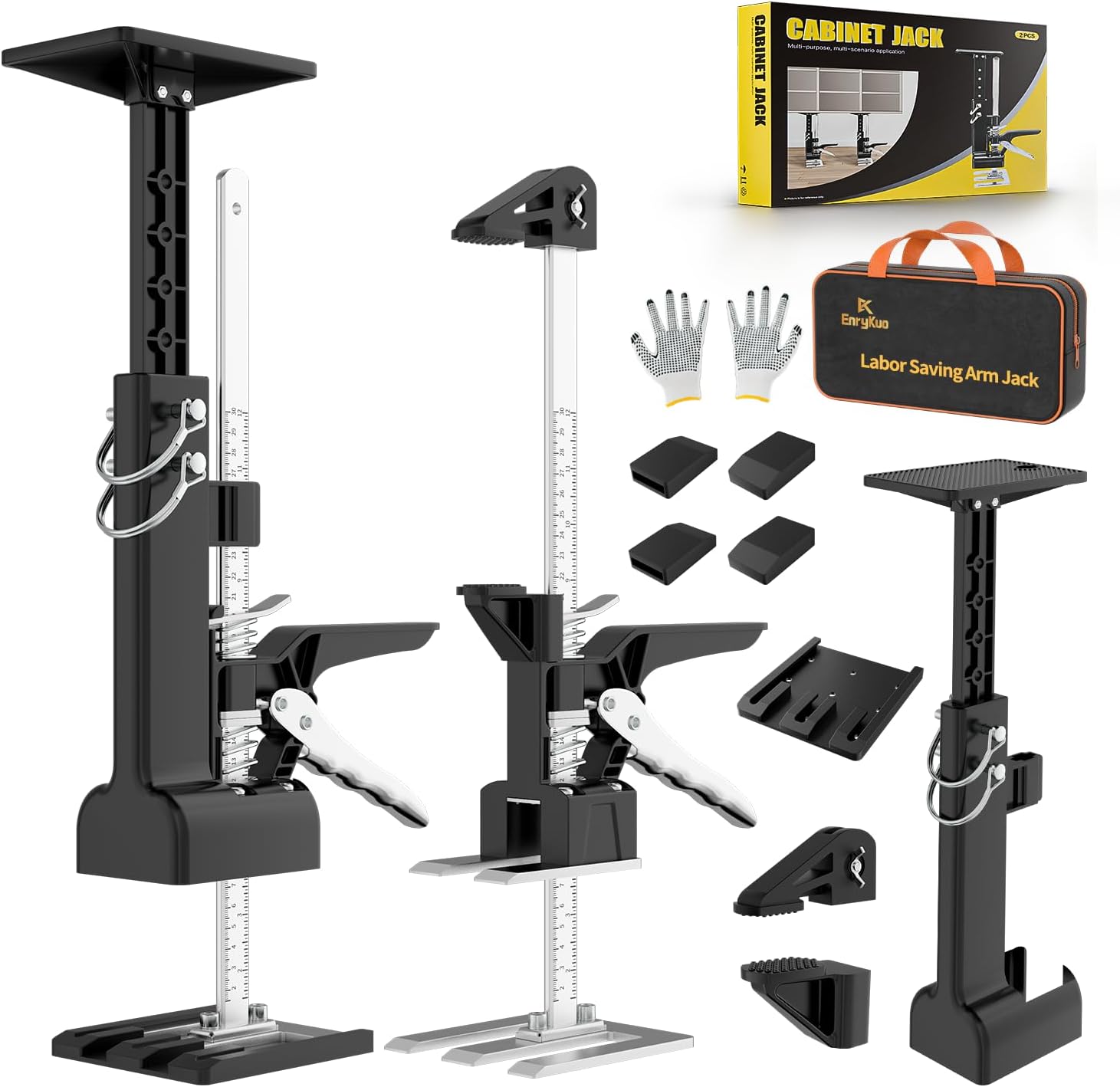 2 Pack Cabinet Jacks, 3rd Hand Support System with 360 LBS Capacity, Adjustable 0 to 23.6 inches for Multifunctional Furniture Lifter Jacks for Wall Tile Height Adjuster Handheld Tool