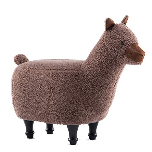 Renovation House Animal Shape Footstools for Kids or Adults Grass mud Horse Divine Beast Padded Cushion Footstool Rest Sofa Chair Short Flannel with Wooden Leg Brown