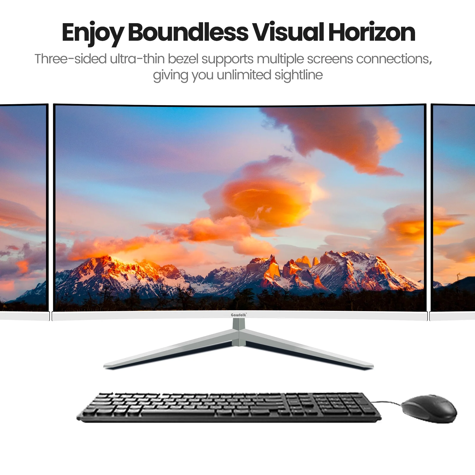 Gawfolk 32 Inch Computer Monitor, Ultra-Thin Zero Frame, Full HD 1920 x 1080p Curve Display, Home Office Business PC Monitor