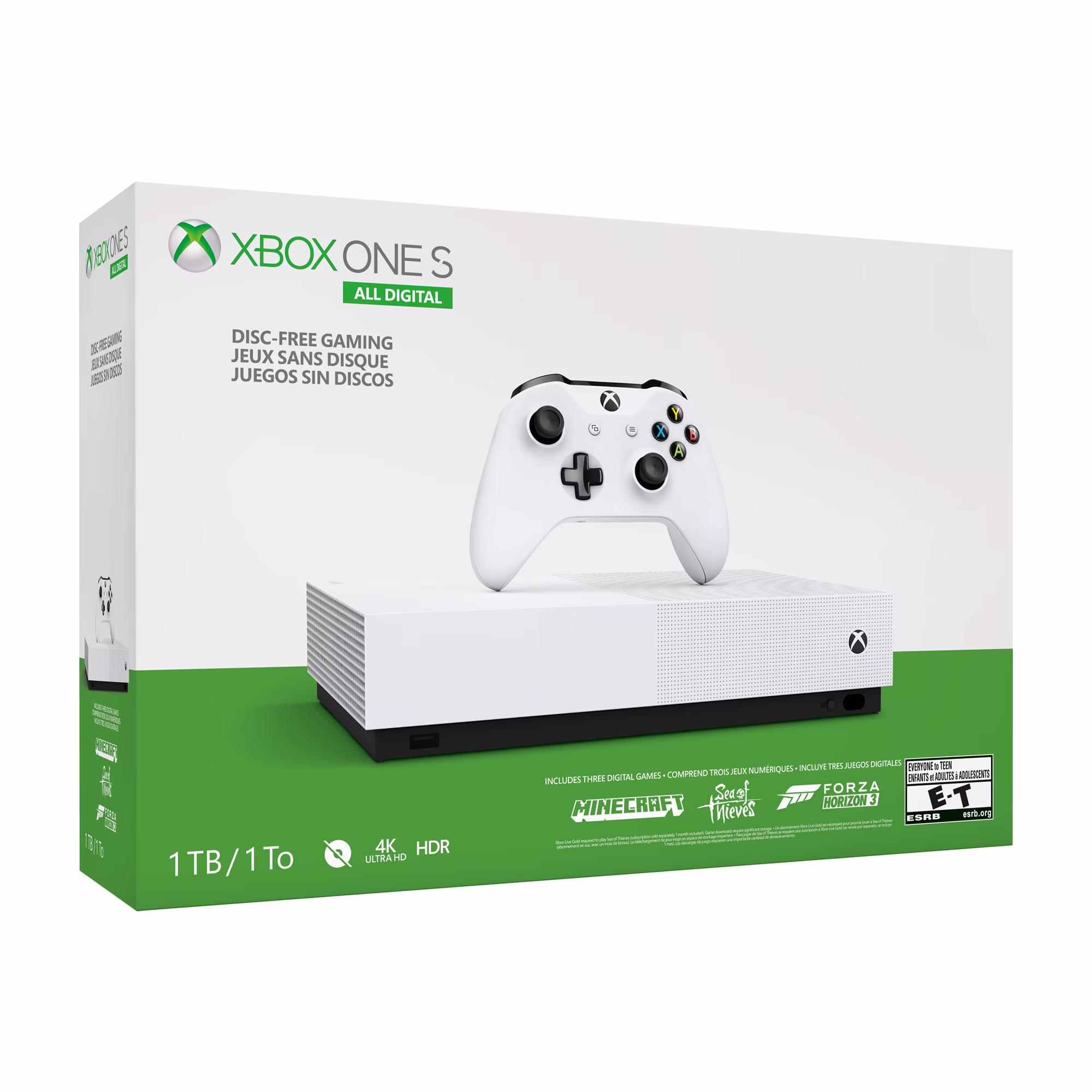 Free Shipping! Restored Microsoft Xbox One S 1TB All-Digital Edition Console (Disc-free Gaming), White, NJP-00024 (Refurbished)