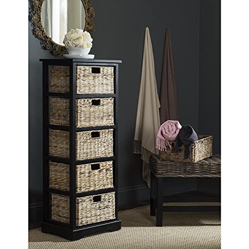 SAFAVIEH Home Collection Vedette Distressed Black 5-Drawer Wicker Basket Storage Tower (Fully Assembled)
