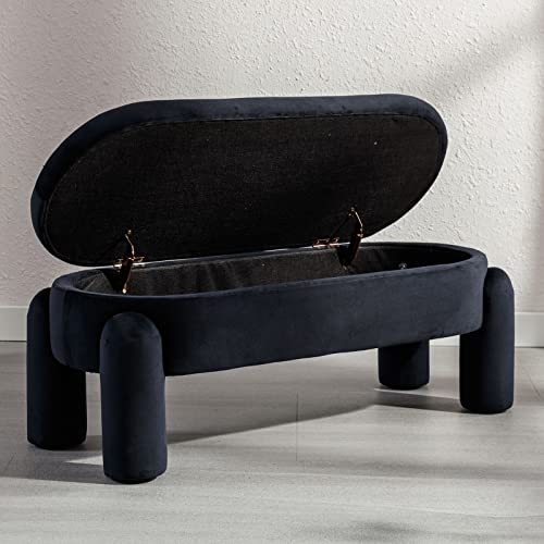 DUOMAY Storage Ottoman Bench, Velvet Upholstered Fabric Storage Bench End of Bed Stool for Bedroom Living Room Entryway, 44.75