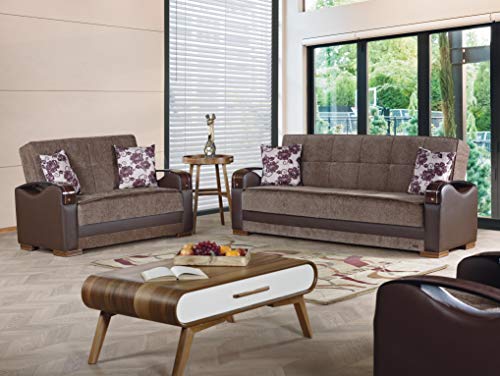 Empire Furniture USA LS-Rochester Rochester Collection Convertible Sofa Bed with Storage Space Includes 2 Pillows, Brown