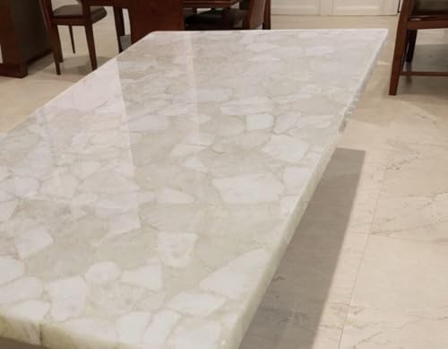 TUZECH Natural Handmade Semi- Precious White Quartz & Agate Gemstone Counter Top Console Table Stone Dining Table Agate Kitchen Table Decor Home and Office Decor Agate Interior Decor (60 x 30 Inches)