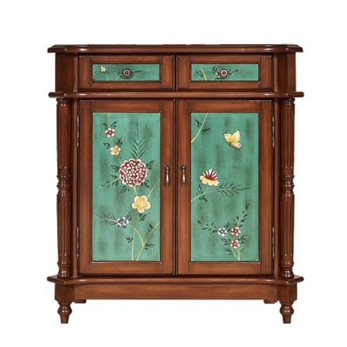 CHICKEN Sideboard Cabinet Porch Shoe Cabinet Pastoral Painted Retro Old Furniture Living Room Storage Drawer Hand-painted Sideboard Buffet Cabinet with Storage