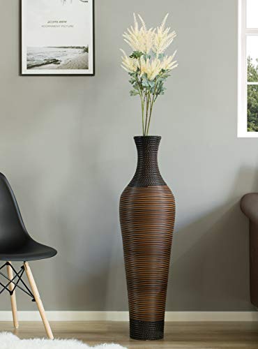 Tall Designer Floor Vase, Large vase for Home Decor Floor, Artificial Rattan Floor Vase, Brown Floor Vase for Living Room or Hallway, 41 Inch Tall Vase, Large