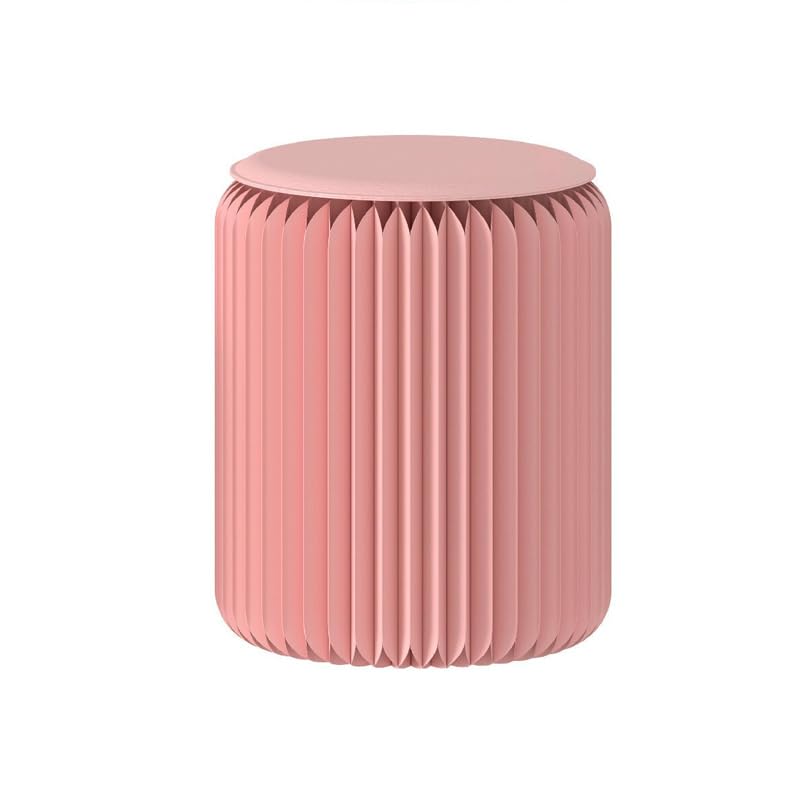 Home Furniture Modern Design Accordion Portable Folding Paper Stool Kraft Paper Relaxing Multifunction Round Foot Stool Side table-Fashion Paper Design Ideal for School Living Dining Room (Pink)