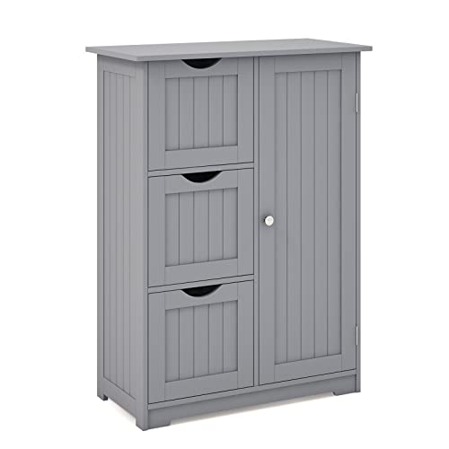 Bathroom Storage Cabinet, Wooden Bathroom Floor Cabinet w/Adjustable Shelf, 3 Drawers & 1 Door, Bathroom Cabinets Freestanding for Living Room, Entryway & Kitchen