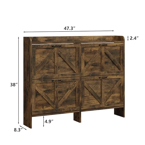Shoe Storage Cabinet with 4 Flip Drawers, Freestanding Shoe Rank, Shoe Cabinet with Mental Legs for Entryway, Slim Shoe Cabinet (Rustic Brown)
