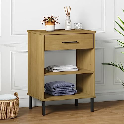 Multifunctional End Table Living Room End TableConsole Cabinet with Metal Legs Gray Solid Wood Pine OSLOfor Bedroom Living Room Balcony