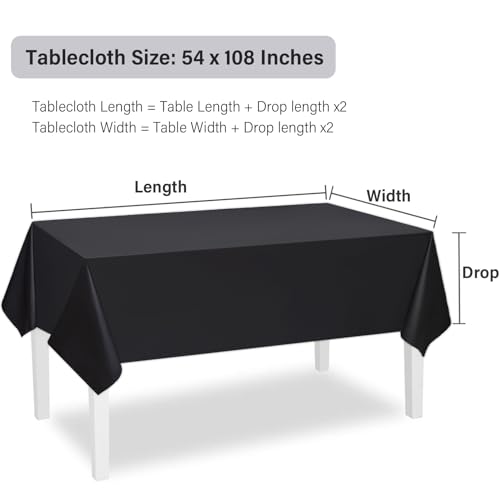 2 Pack Tablecloths 54 x 108 Inch Black Table Covers Disposable Decorative Table Cloths for Dining, Buffet Party and Camping