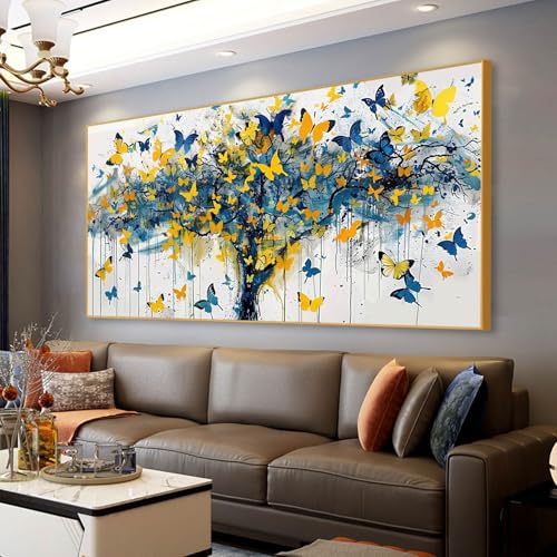 Tree of Life Wall Art, Butterfly Canvas Wall Art, Tree of Life Canvas Wall Art, Butterfly Pictures Wall Decor, Tree Wall Decor, Graffiti Canvas Art, Wall Decor Living Room, Home Decor (Black Frame, 39