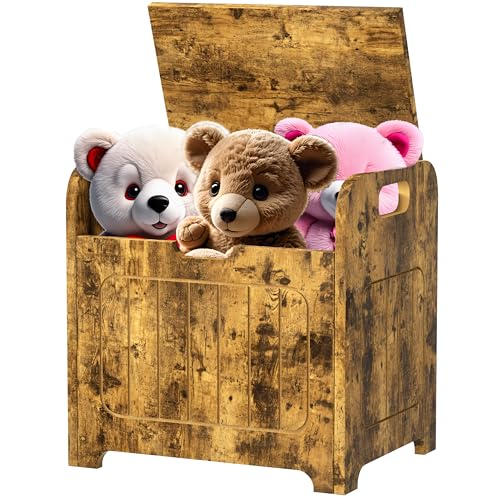 Brown Storage Chests, Small Cube Storage Organizer,Wooden Storage Bin With Handle For Store Books Clothes,Small Square Nightstand For Entryway,Bedroom
