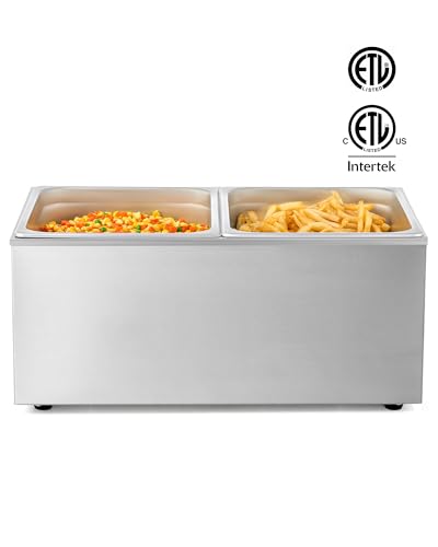 Commercial Food Warmer, 12 x 20 Full Size Electric Countertop Food Warmer with 3 Pans & Covers, Stainless Steel Bain Marie Buffer Server for Parties Buffets Restaurants, 1200W