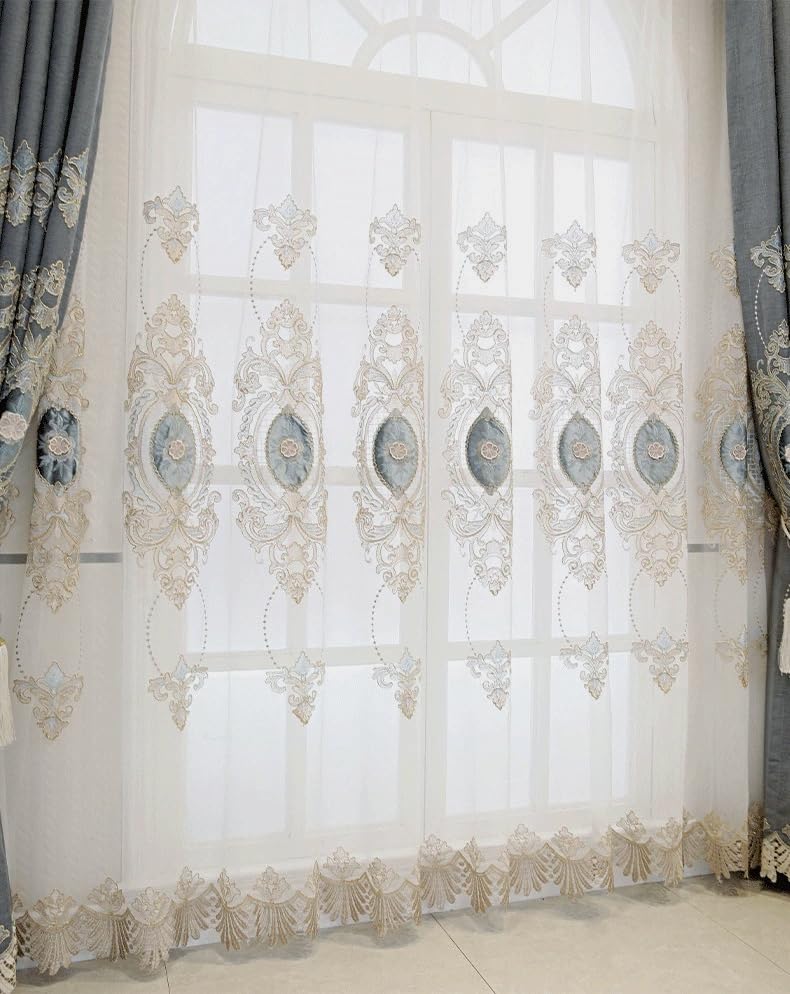Amidoudou 1 Pair European Luxury Embroidered Curtains for Living Room Bedroom (Gray Cloth Curtains,39x84 Inch)