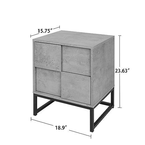Witty Industrial Style Bedside Table - 55 lbs Load Capacity, Cement Grey Design, Space-Saving with Easy Cleaning