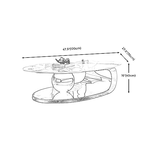 NIUYAO Oval Coffee Table, Modern Minimalist Shape Slate Tabletop with Stainless Steel Base for Living Room Balcony Lounge -Gold 47