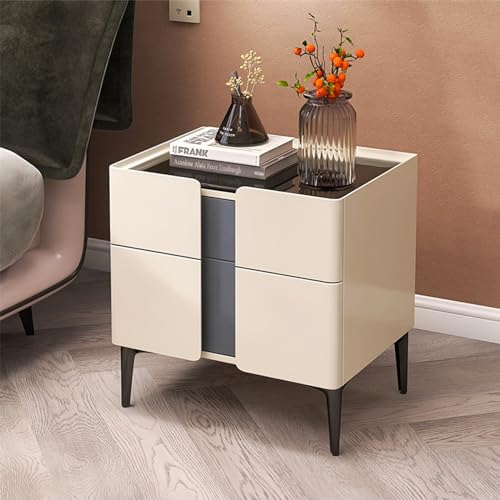 Nightstand,Solid Wood Nightstand,Modern White Painted - Simple, Minimalist, High-End Solid Wood Nightstand - Light Luxury Narrow Storage Cabinet for Bedroom