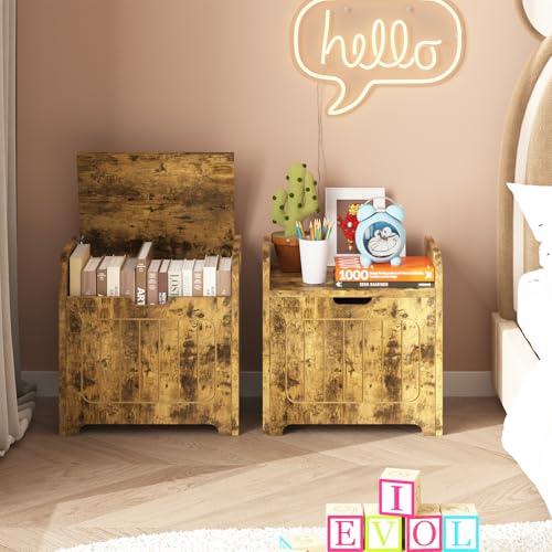 Brown Storage Chests, Small Cube Storage Organizer,Wooden Storage Bin With Handle For Store Books Clothes,Small Square Nightstand For Entryway,Bedroom