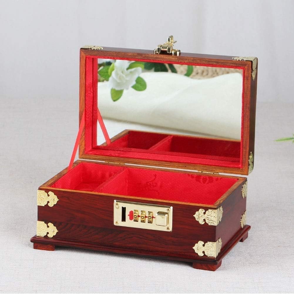 Real Wood/Wooden Jewelry Box Case Jewelry Organizer Box Jewelry Box Password Lock Storage Box for Ring Bracelet Vintage Portable Antique Versatile Showcase for Wedding Engagement