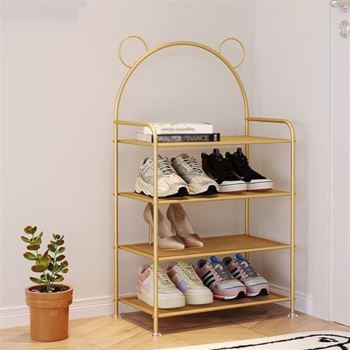 Shoe Shelf Multi-layer Shoe Rack, Sturdy Metal Mesh Shoe Rack, Free Standing Shoe Storage Shelves, Cute Bear Shape Shoes Stand for Entryway, Hallway, Closet Shoe Rack(Gold,75*27*89CM(3-Layers))
