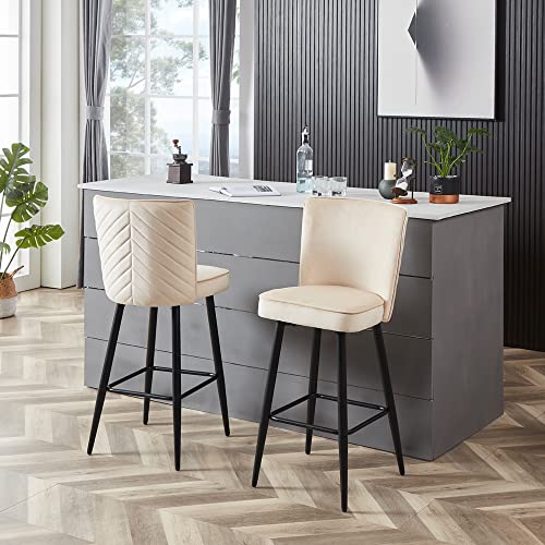 Cozy Castle Velvet Bar Stool Set of 2, 26-Inch Modern Counter Stools, 4 Legs Metal Frame, Stool Chair with Back for Kitchen Counter, Dining Room, Beige