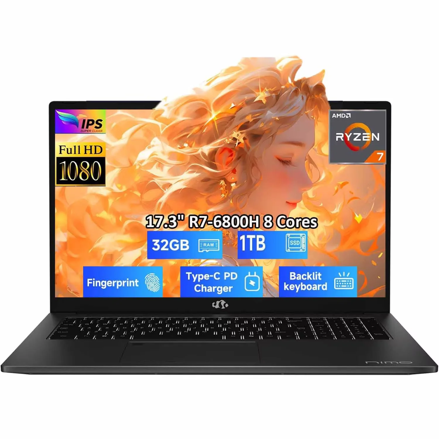 17.3" IPS FHD-Gaming-Laptop, 8 Cores AMD Ryzen 7 6800H 32GB DDR5 RAM 1TB SSD (Beat i7-12700H, Up to 4.7GHz) AMD Radeon 680M GPU-Computer with 100W Type-C Backlit Keyboard, Fingerprint