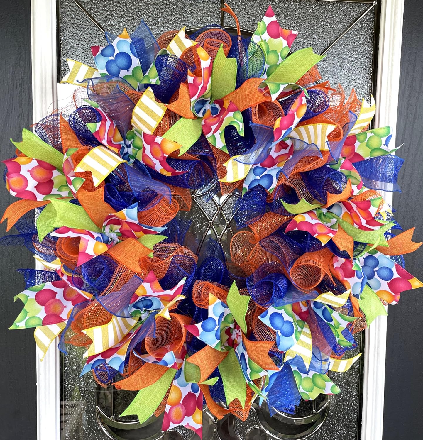 Happy Birthday Balloon Primary Color Party Deco Mesh Front Door Wreath Home Holiday Decor Fun Festive Summer Decor Indoor Outdoor