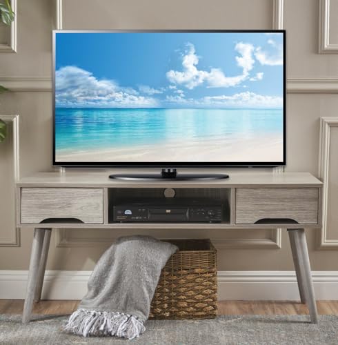 TV Stand, Modern TV Console for 45 50 55 59 inch TV, Entertainment Center with Open Shelves, Television Stand with 2 Storage Drawers for Bedroom (Grey)