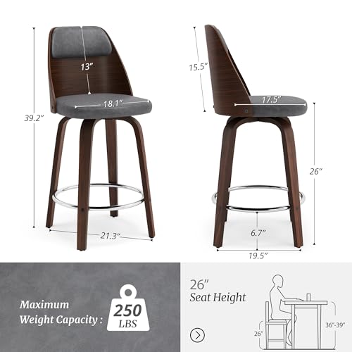 Counter Height Bar Stools Set of 4, Faux Leather Counter Stools, 26