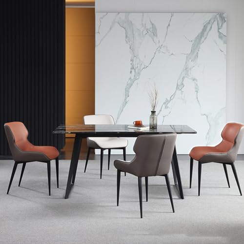 Modern Minimalist Metal Leather Upholstery Backrest Restaurant Dining Chair, Comfortable Soft Leather Coffee Shop Hotel Furniture Dining Chair (White)