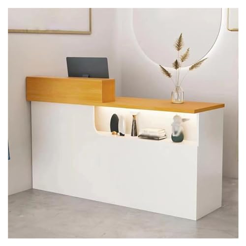 Reception Room Tables with LED Lights, Checkout Counter Desk, Front Counter Desk with Lockable Drawers, Modern Large Counter Table, for Salon Store Shop Clinic Office Retail Lobby Beauty (B 1)