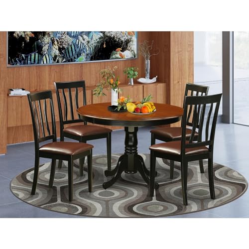 Artistic Accomplishment 5 Piece Kitchen Table Set for 4 Includes a Round Dining Room Table with Pedestal and 4 Dining Chairs, 42x42 Inch Cappuccino/Ladder Back
