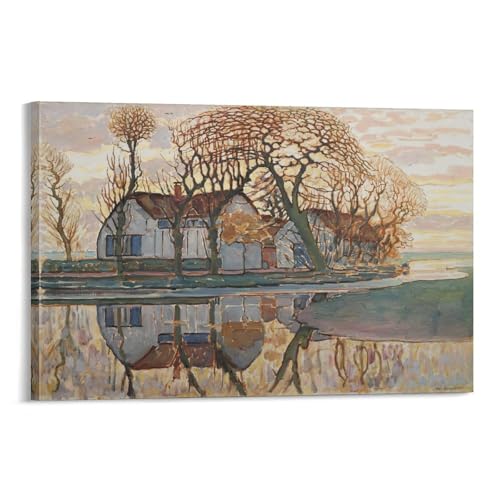 Piet Cornelies Mondrian Duivendrecht Farm Near Poster Canvas Wall Art Posters For Room Aesthetic And Decor Canvas Painting Posters And Prints Wall Art for Living Room Bedroom Decor 24x36inch(60x90cm)