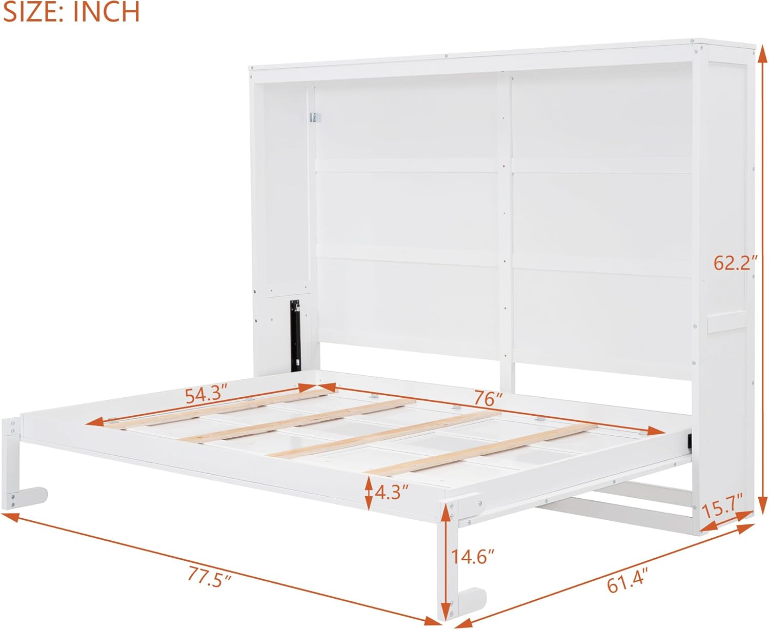 Full Size Murphy Bed Wooden Foldable Platform Wall BedFrame for Small Spaces, can Convertible into Cabinet/No Box Spring Needed, White