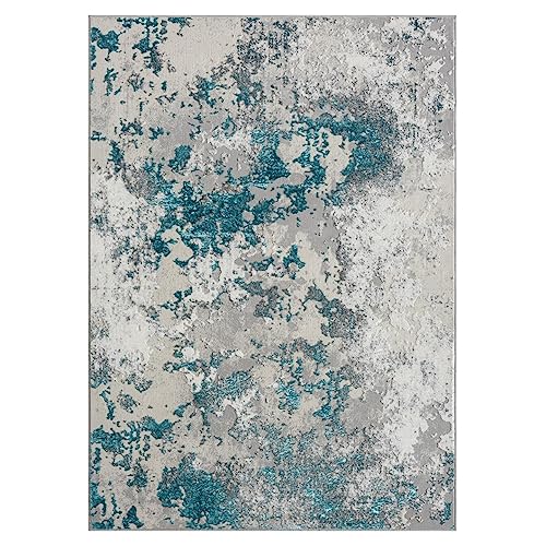 LUXE WEAVERS Modern Abstract High Low Texture Area Rug,Turquoise,5'X7'