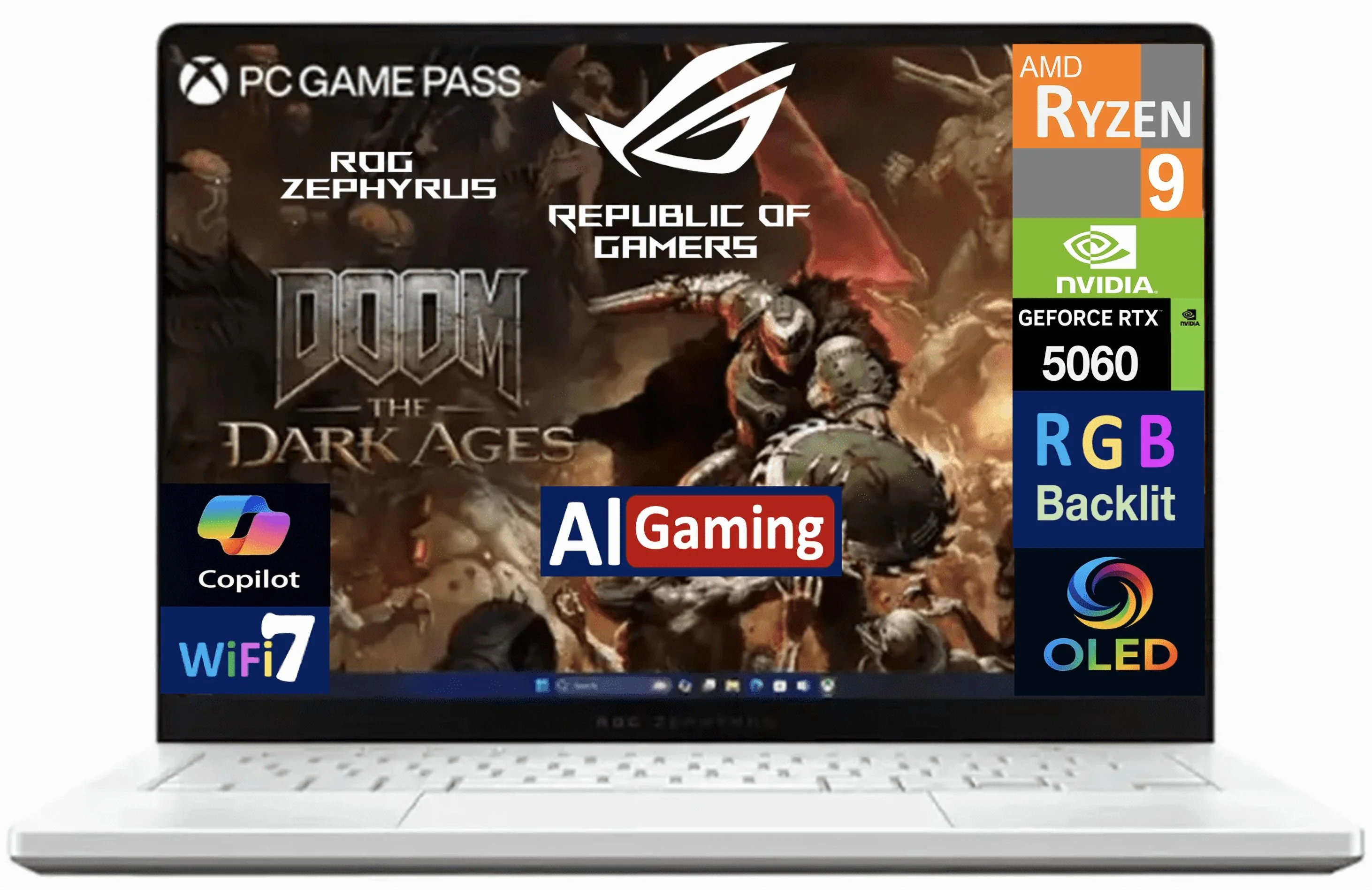ASUS ROG Zephyrus AI Gaming Laptop 14.0in 120Hz OLED 2.8K Display (AMD Ryzen 9 270, NVIDIA GeForce RTX 5060 8GB, 16GB LPDDR5X, 4TB PCIe SSD, RGB KB, WiFi 7, Webcam, Bluetooth 5.4, Win 11 Home)