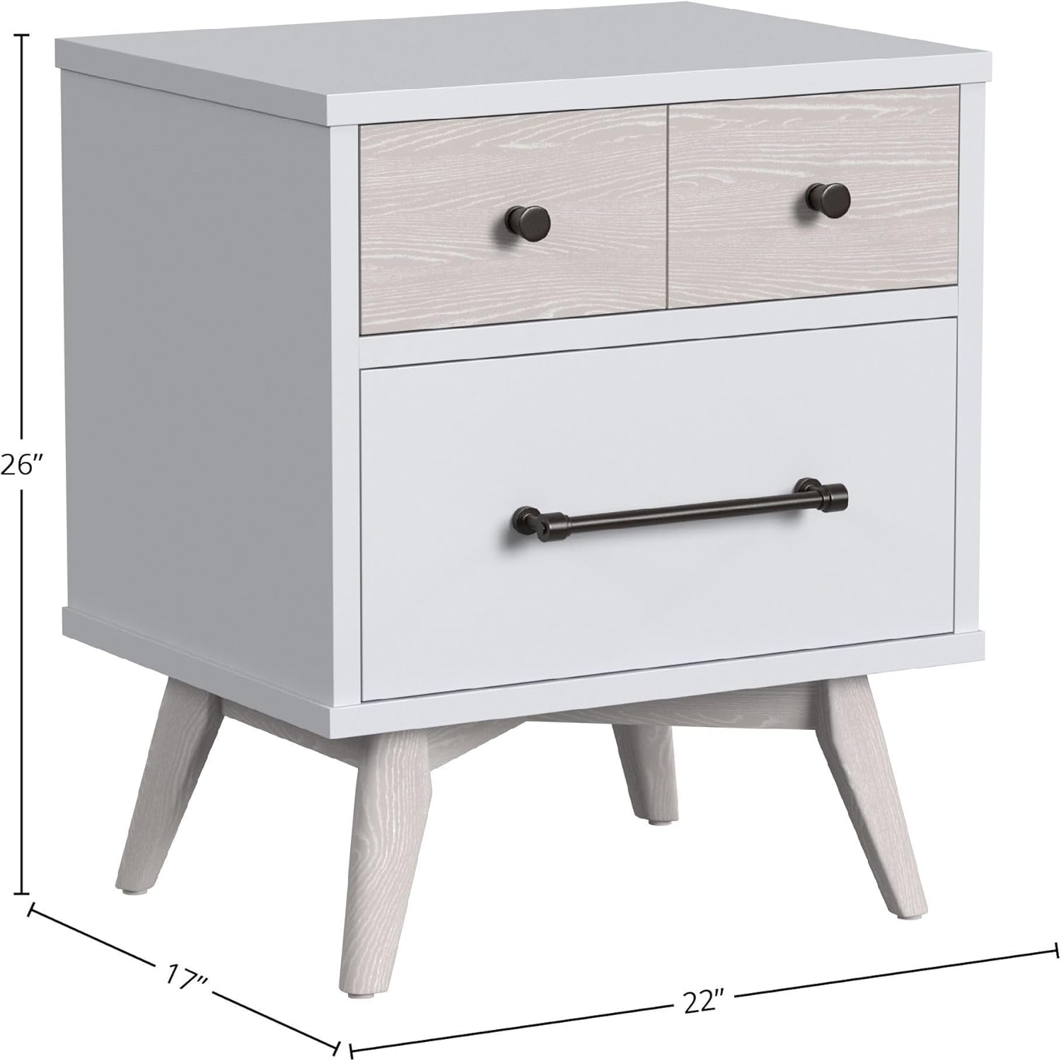 2-Drawer Modern Wood Nightstand Ash Linen White Contemporary Finish Storage Area