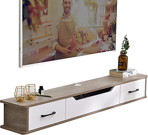 Floating TV Stand Cabinet Wall Mounted Tv Unit Multimedia Storage Shelf,Floating Tv Stand,Solid Wood Living Room Entertainment Center Console,Set-Top Box Shelf