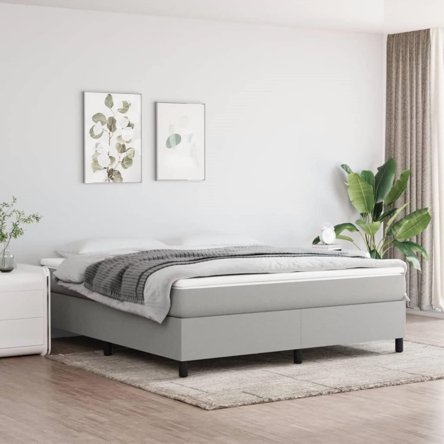 vidaXL Box Spring Bed with Mattress Home Bedroom Mattress Pad Double Bed Frame Base Foam Topper Furniture Light Gray 72